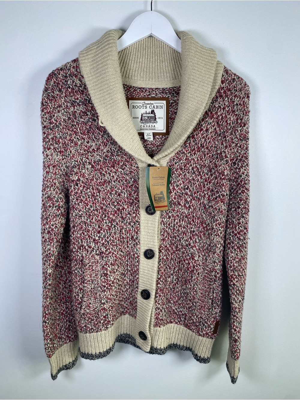 NWT Roots Cabin Marled Red Shawl Collar Cardigan